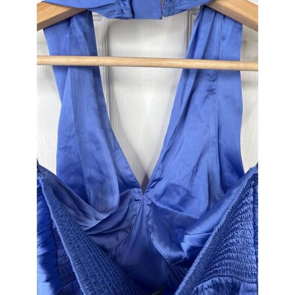 French Connection Blue Satin Halter Top Womens Size XS Smocked back - Picture 6 of 11